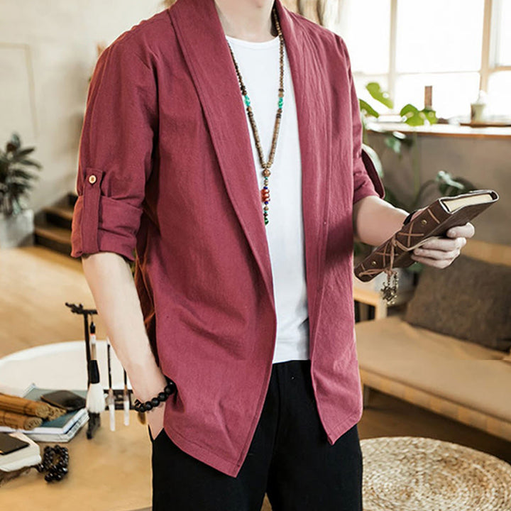 Chaqueta estilo kimono de algodón para hombre con solapas lisas y diseño vintage de Buddha Stones - image 24