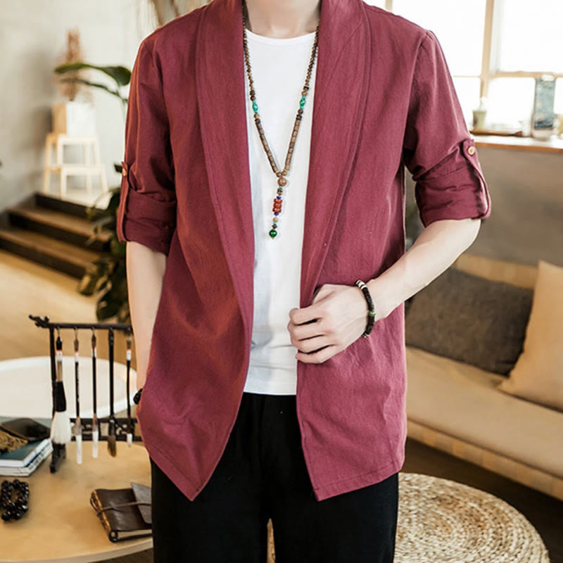 Chaqueta estilo kimono de algodón para hombre con solapas lisas y diseño vintage de Buddha Stones - IndianRed - US/UK/AU46, EU56 (5XL) - image 21