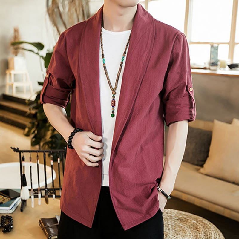 Chaqueta estilo kimono de algodón para hombre con solapas lisas y diseño vintage de Buddha Stones - image 23