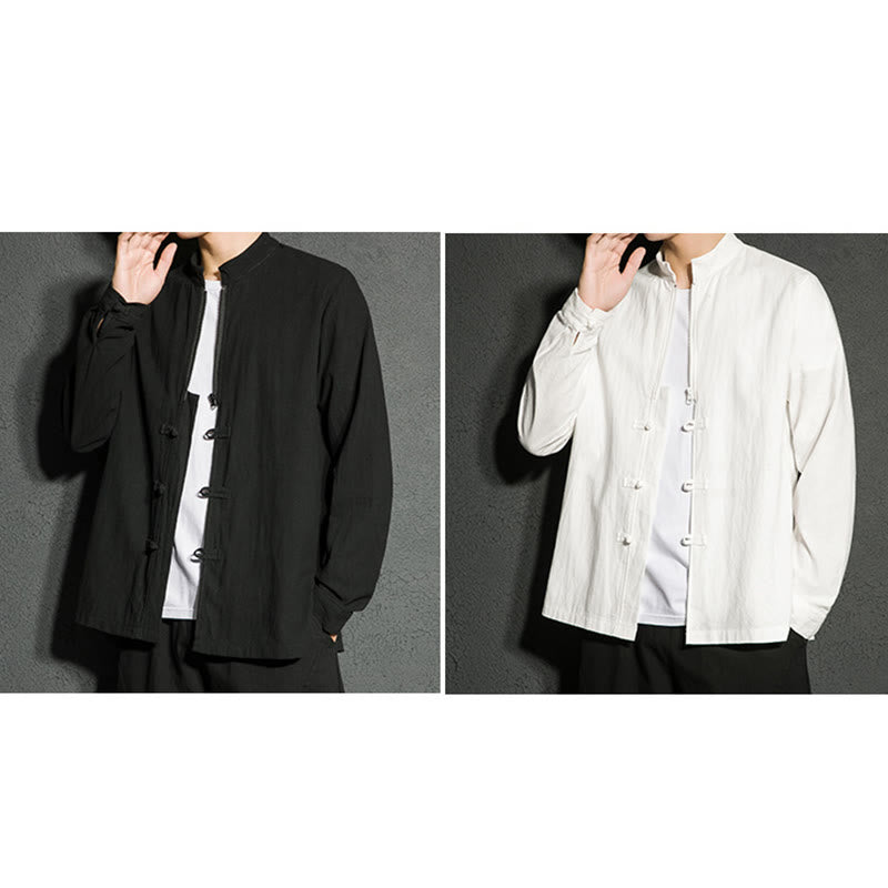 Camisa de algodón de manga larga para hombre con Buddha Stones , cierre liso y botones de rana chinos - image 16