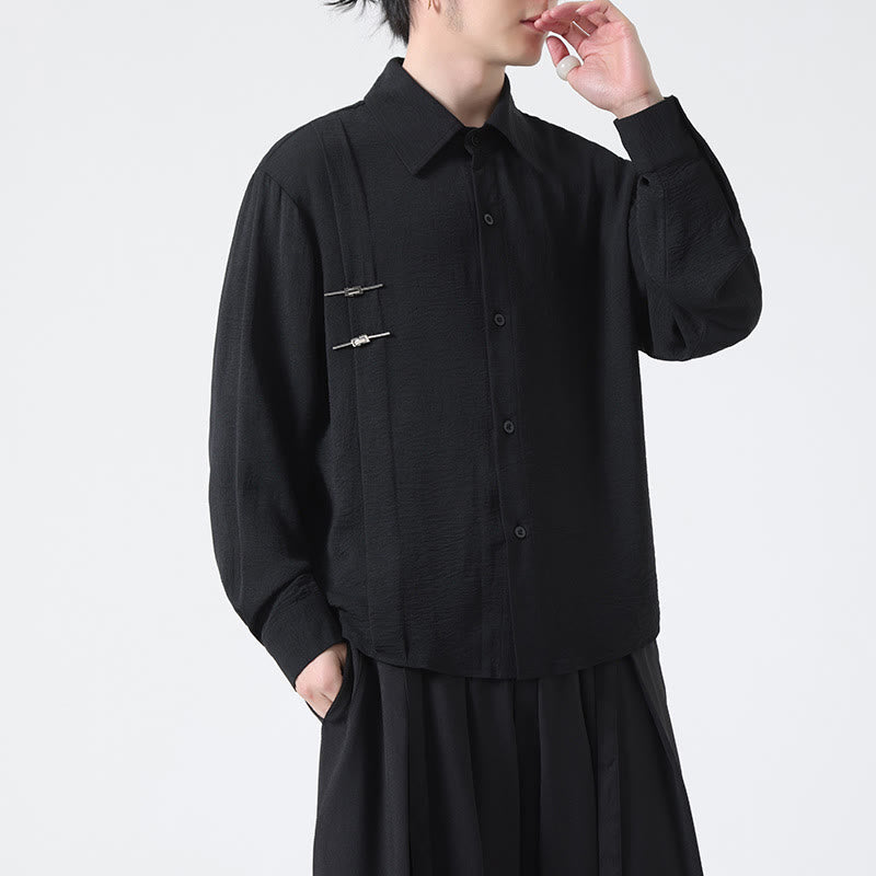 Camisa de algodón de manga larga con cuello alto y botones lisos para hombre Buddha Stones - Negro - US/UK/AU46, EU56 (5XL) - image 19