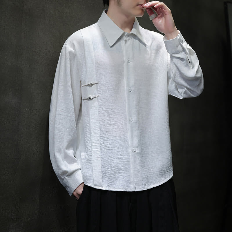 Camisa de algodón de manga larga con cuello alto y botones lisos para hombre Buddha Stones - Blanco - US/UK/AU46, EU56 (5XL) - image 9