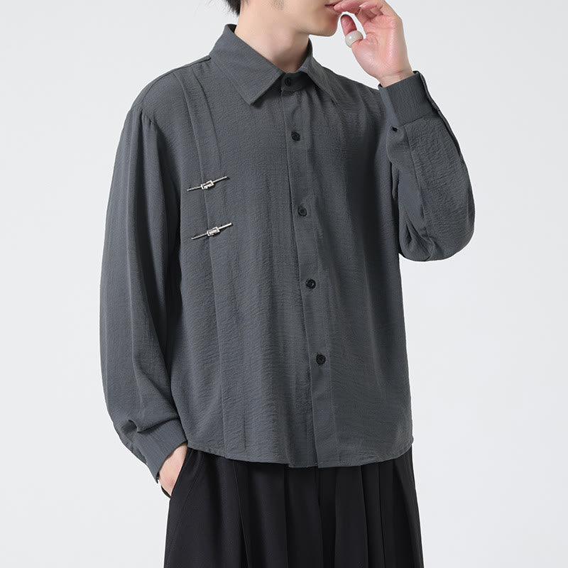 Camisa de algodón de manga larga con cuello alto y botones lisos para hombre Buddha Stones - image 3