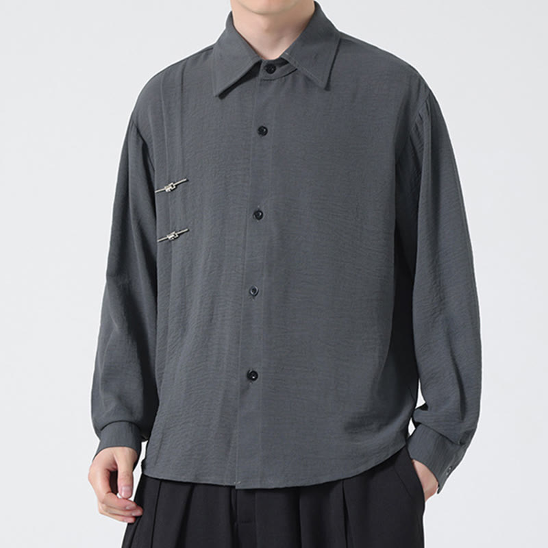 Camisa de algodón de manga larga con cuello alto y botones lisos para hombre Buddha Stones - image 5