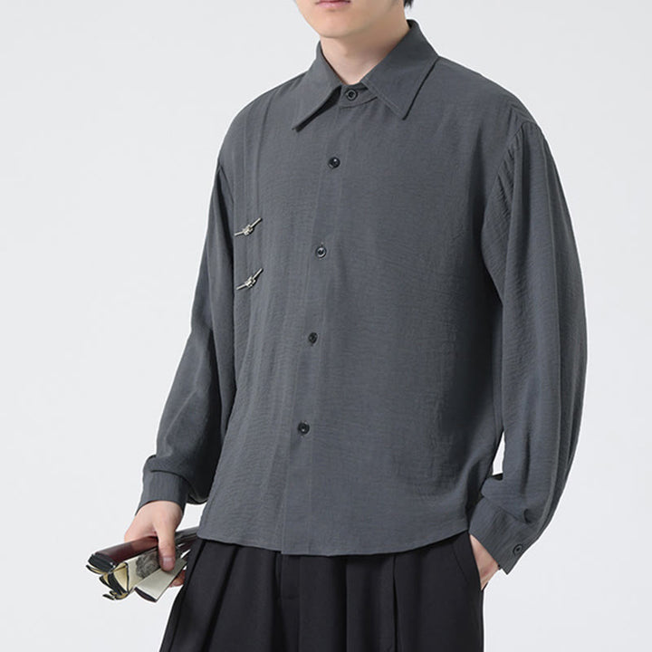 Camisa de algodón de manga larga con cuello alto y botones lisos para hombre Buddha Stones - image 7