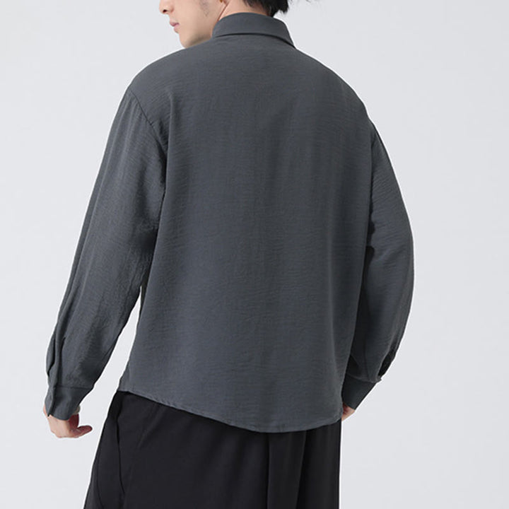 Camisa de algodón de manga larga con cuello alto y botones lisos para hombre Buddha Stones - image 4