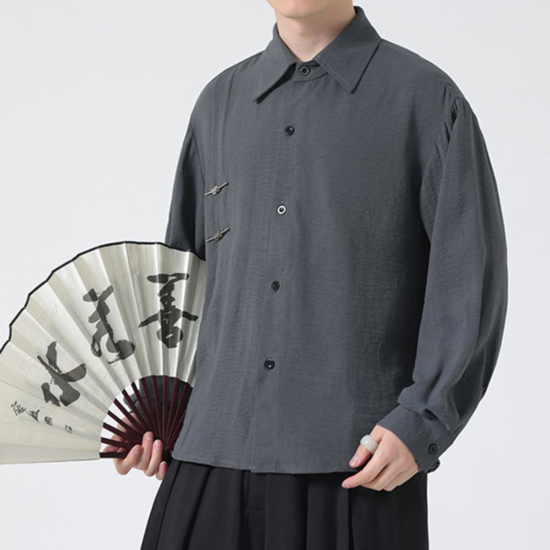 Camisa de algodón de manga larga con cuello alto y botones lisos para hombre Buddha Stones - Gris - US/UK/AU46, EU56 (5XL) - image 1