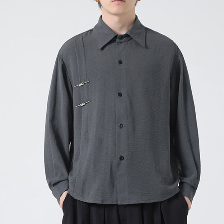 Camisa de algodón de manga larga con cuello alto y botones lisos para hombre Buddha Stones - image 6