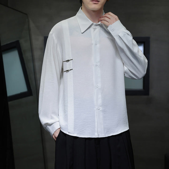 Camisa de algodón de manga larga con cuello alto y botones lisos para hombre Buddha Stones - image 12