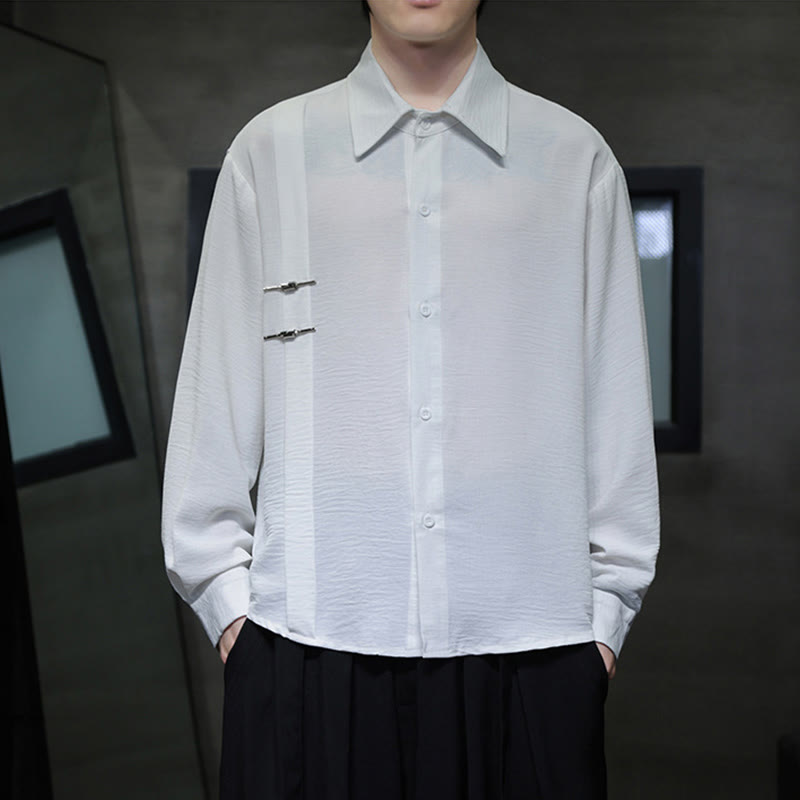 Camisa de algodón de manga larga con cuello alto y botones lisos para hombre Buddha Stones - image 13