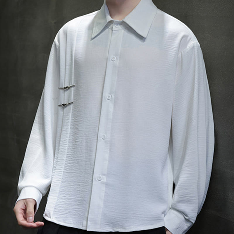 Camisa de algodón de manga larga con cuello alto y botones lisos para hombre Buddha Stones - image 16