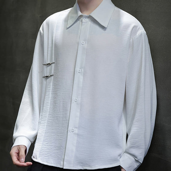 Camisa de algodón de manga larga con cuello alto y botones lisos para hombre Buddha Stones - image 16