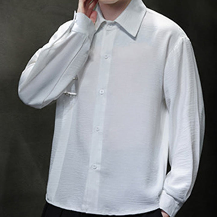 Camisa de algodón de manga larga con cuello alto y botones lisos para hombre Buddha Stones - image 15