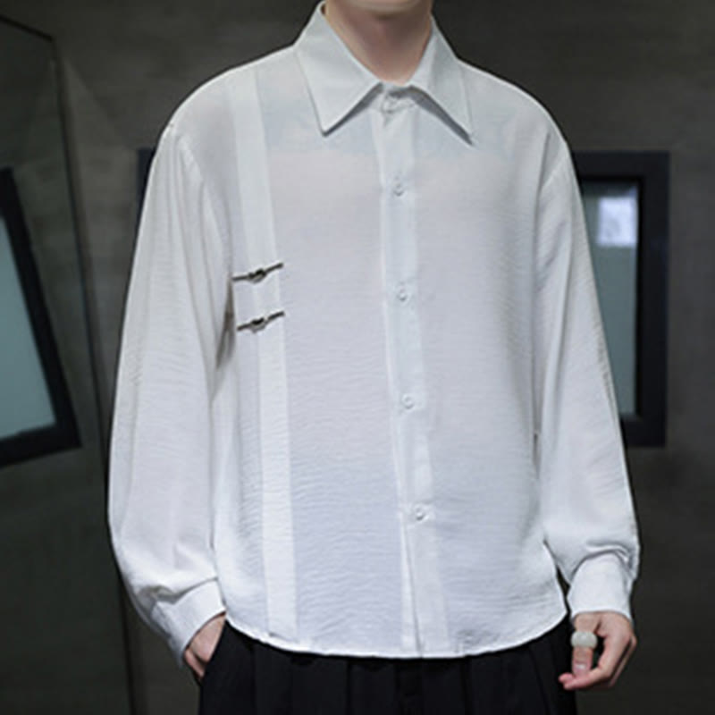 Camisa de algodón de manga larga con cuello alto y botones lisos para hombre Buddha Stones - image 10