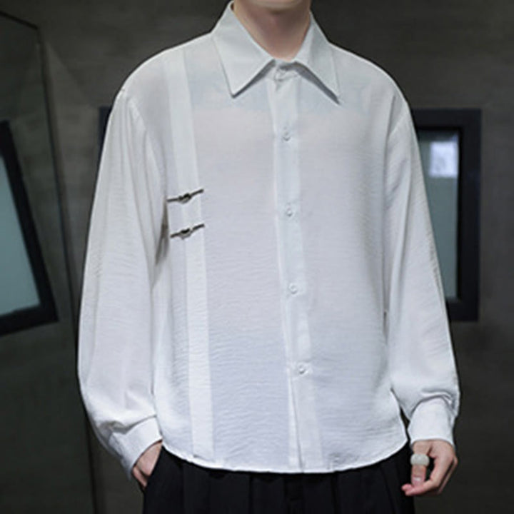 Camisa de algodón de manga larga con cuello alto y botones lisos para hombre Buddha Stones - image 10