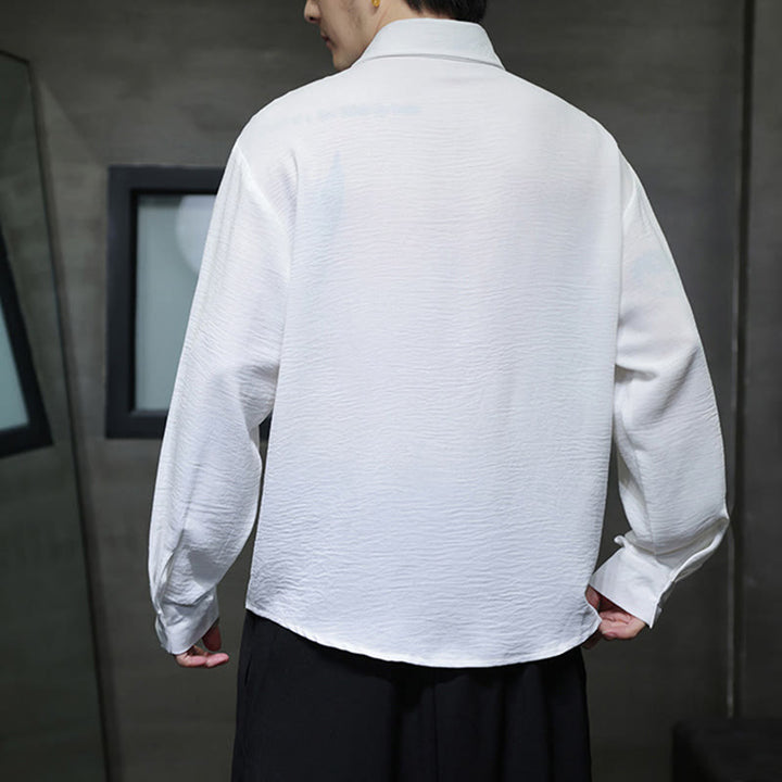 Camisa de algodón de manga larga con cuello alto y botones lisos para hombre Buddha Stones - image 11