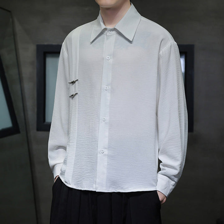 Camisa de algodón de manga larga con cuello alto y botones lisos para hombre Buddha Stones - image 14