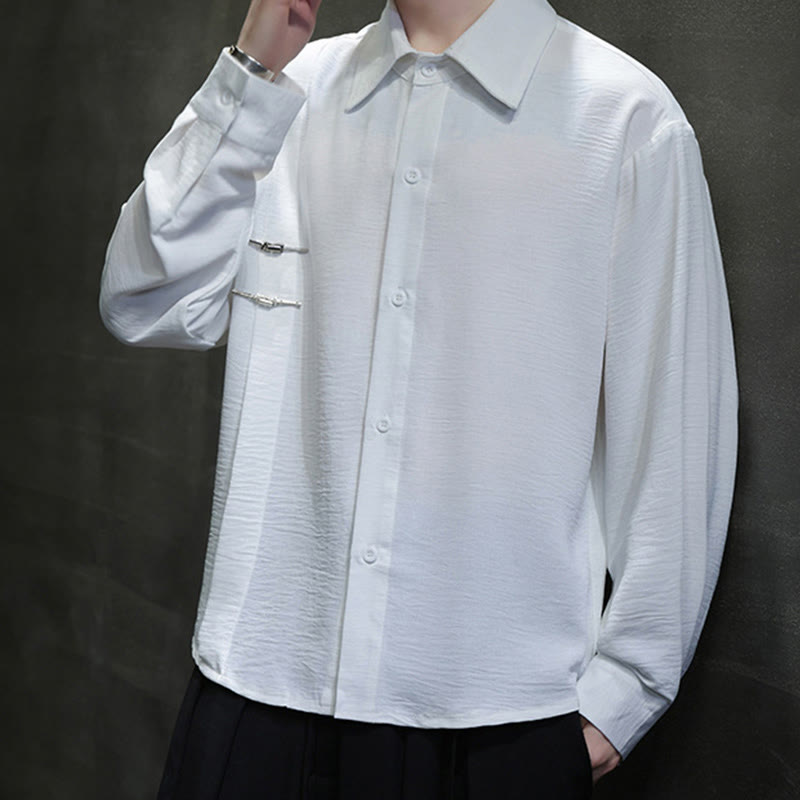 Camisa de algodón de manga larga con cuello alto y botones lisos para hombre Buddha Stones - image 17