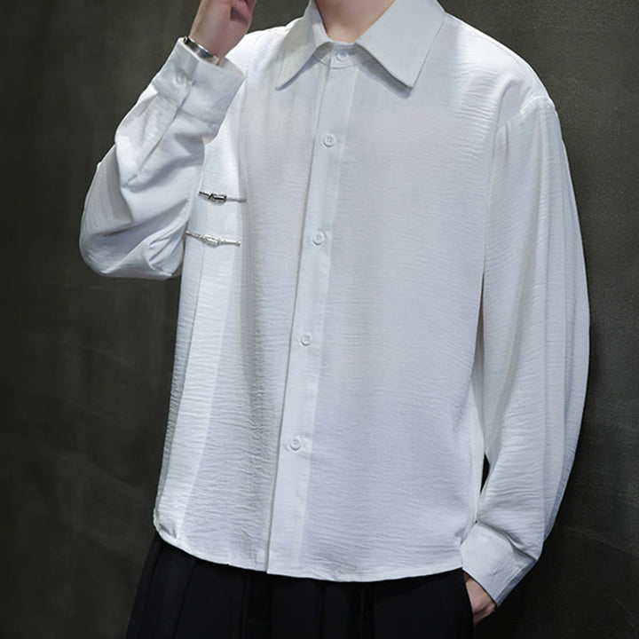 Camisa de algodón de manga larga con cuello alto y botones lisos para hombre Buddha Stones - image 17