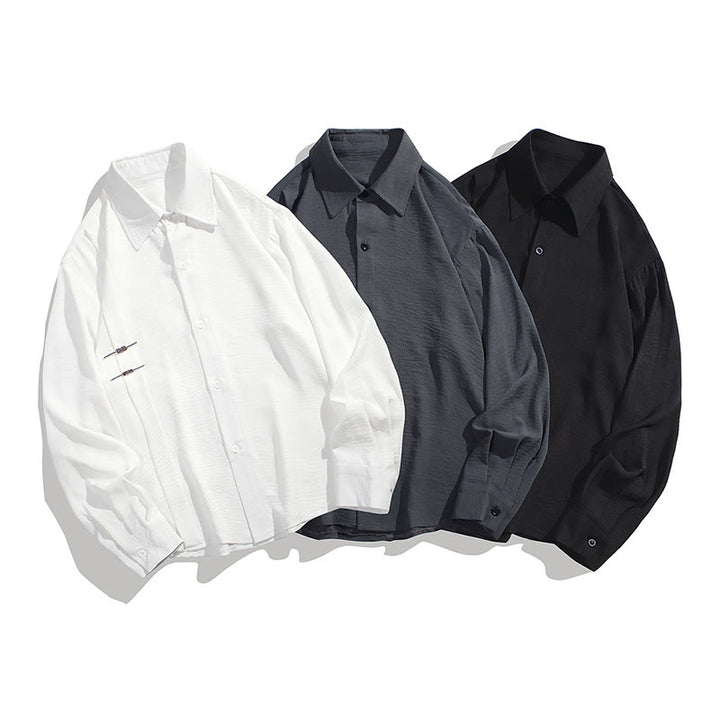 Camisa de algodón de manga larga con cuello alto y botones lisos para hombre Buddha Stones - image 2