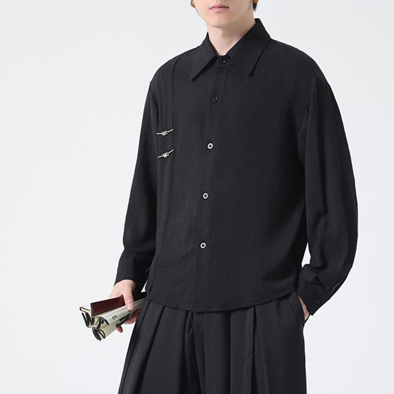 Camisa de algodón de manga larga con cuello alto y botones lisos para hombre Buddha Stones - image 23