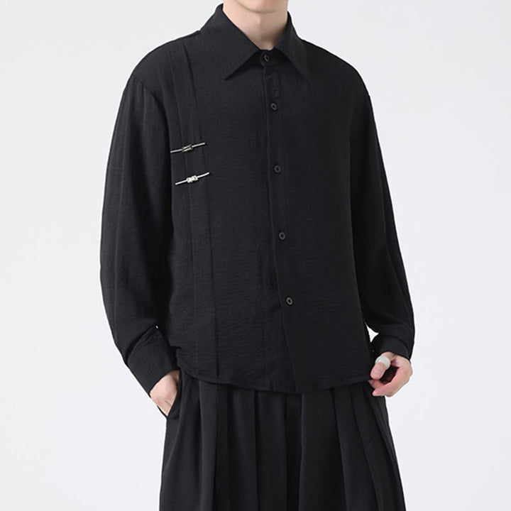 Camisa de algodón de manga larga con cuello alto y botones lisos para hombre Buddha Stones - image 22