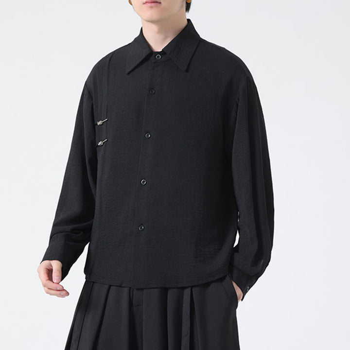 Camisa de algodón de manga larga con cuello alto y botones lisos para hombre Buddha Stones - image 18