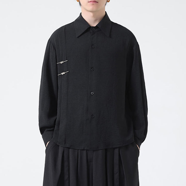 Camisa de algodón de manga larga con cuello alto y botones lisos para hombre Buddha Stones - image 20