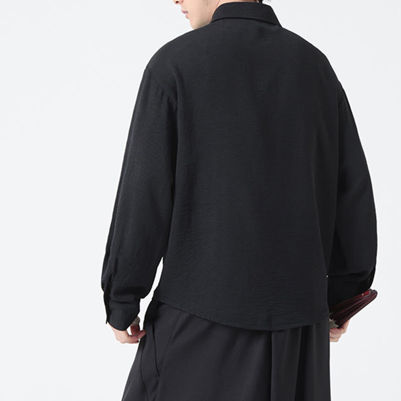 Camisa de algodón de manga larga con cuello alto y botones lisos para hombre Buddha Stones - image 21