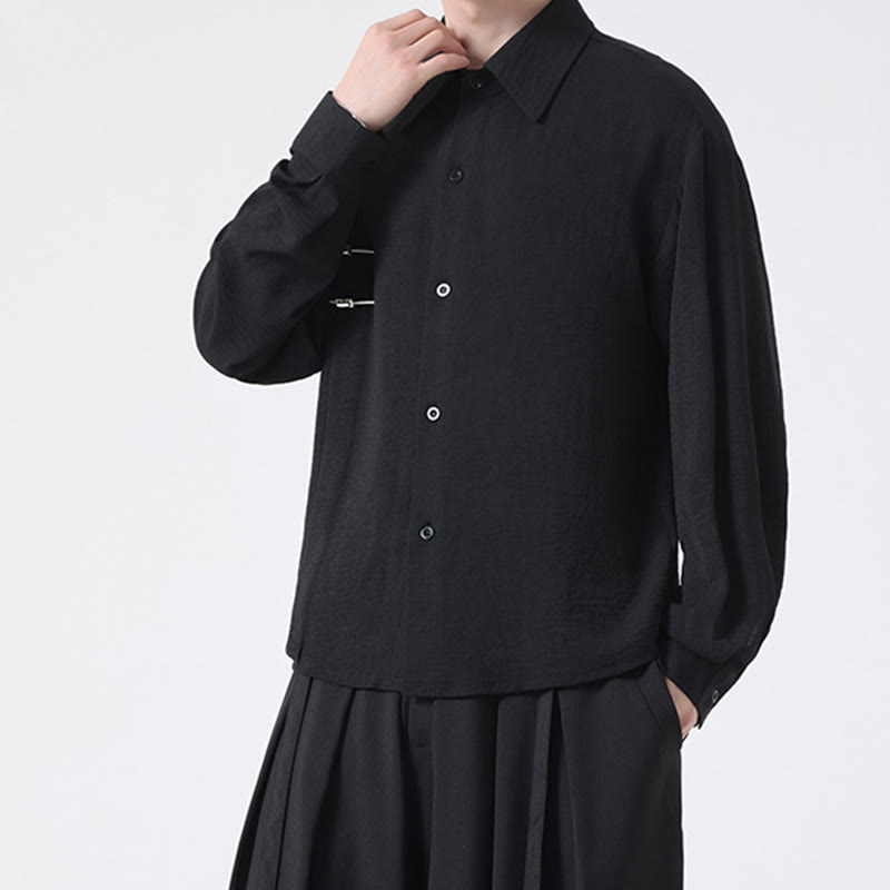 Camisa de algodón de manga larga con cuello alto y botones lisos para hombre Buddha Stones - image 24