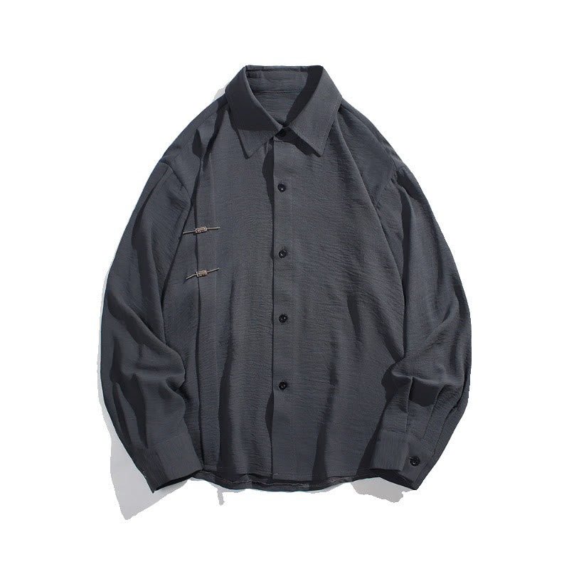 Camisa de algodón de manga larga con cuello alto y botones lisos para hombre Buddha Stones - image 8