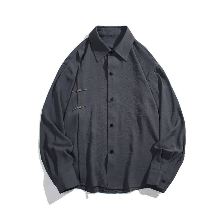 Camisa de algodón de manga larga con cuello alto y botones lisos para hombre Buddha Stones - image 8