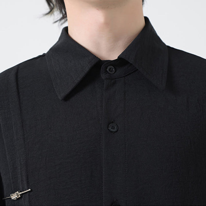 Camisa de algodón de manga larga con cuello alto y botones lisos para hombre Buddha Stones - image 26