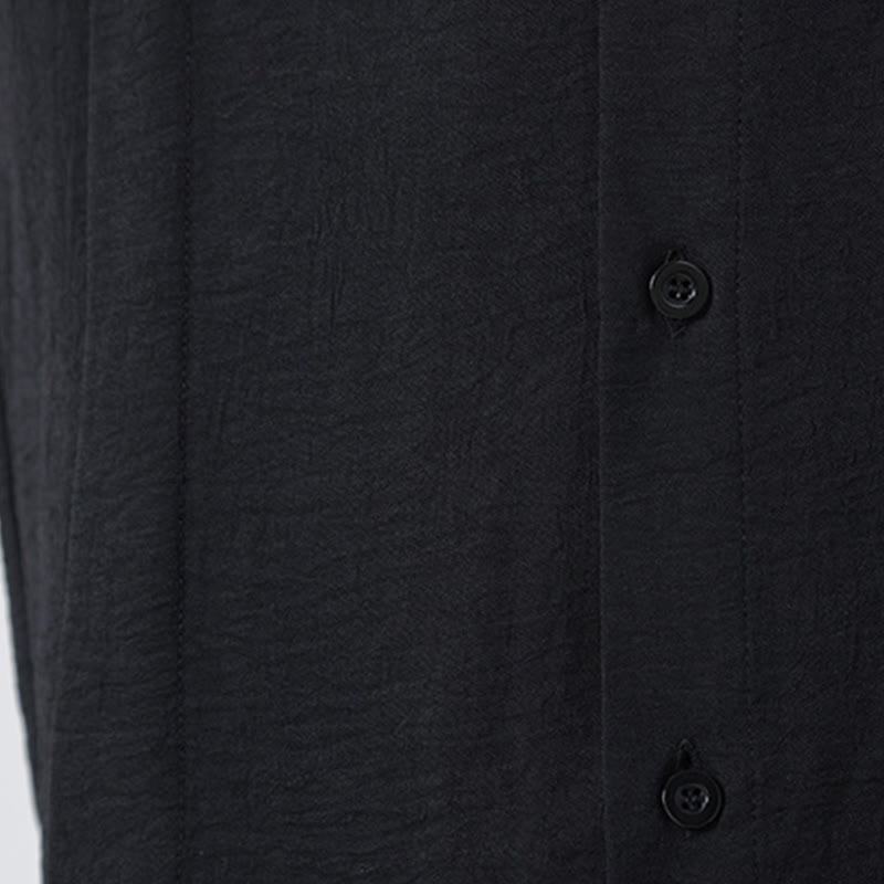 Camisa de algodón de manga larga con cuello alto y botones lisos para hombre Buddha Stones - image 28