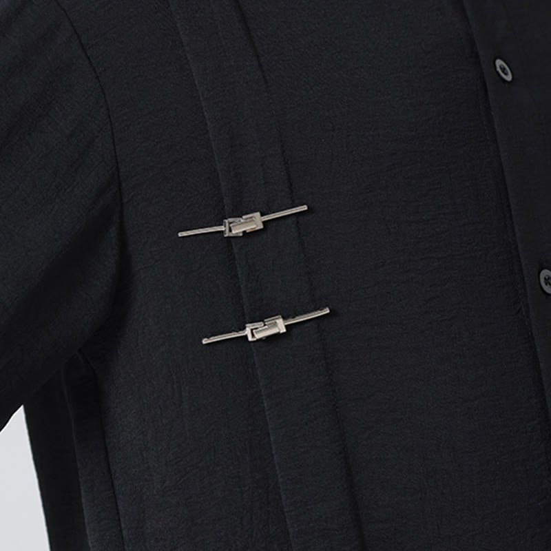 Camisa de algodón de manga larga con cuello alto y botones lisos para hombre Buddha Stones - image 27