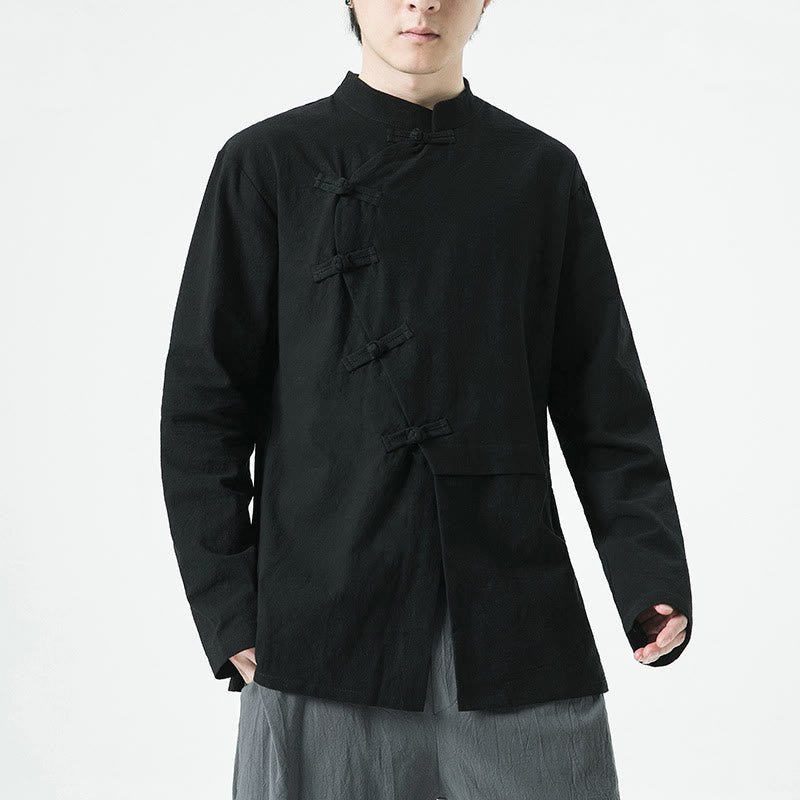 Camisa de algodón de manga larga para hombre con botones de rana y diseño vintage de Buddha Stones - Negro - US/UK/AU46, EU56 (5XL) - image 12