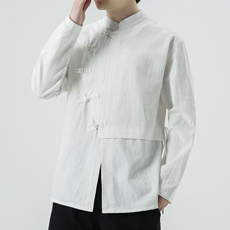 Camisa de algodón de manga larga para hombre con botones de rana y diseño vintage de Buddha Stones - image 5