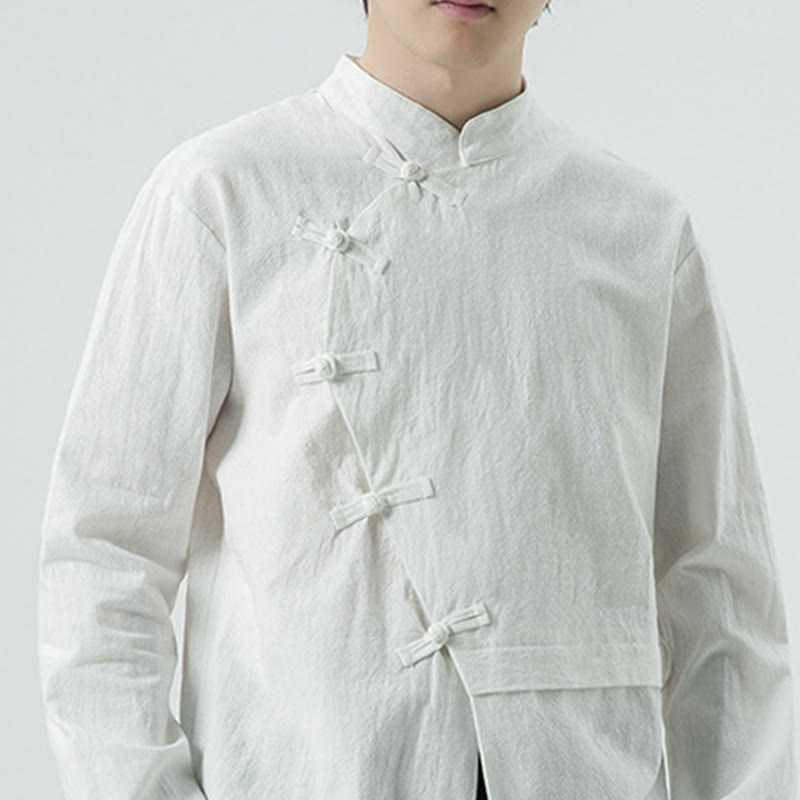 Camisa de algodón de manga larga para hombre con botones de rana y diseño vintage de Buddha Stones - image 9