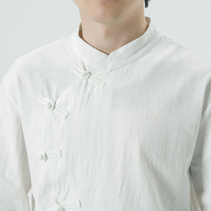 Camisa de algodón de manga larga para hombre con botones de rana y diseño vintage de Buddha Stones - image 8