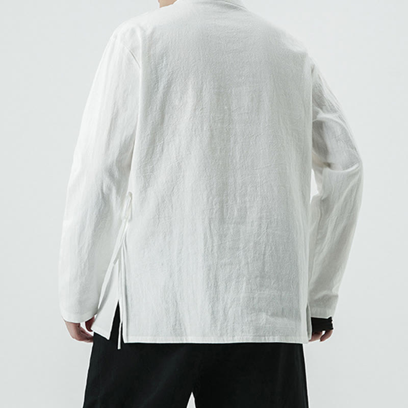 Camisa de algodón de manga larga para hombre con botones de rana y diseño vintage de Buddha Stones - image 3