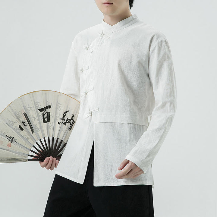 Camisa de algodón de manga larga para hombre con botones de rana y diseño vintage de Buddha Stones - image 6