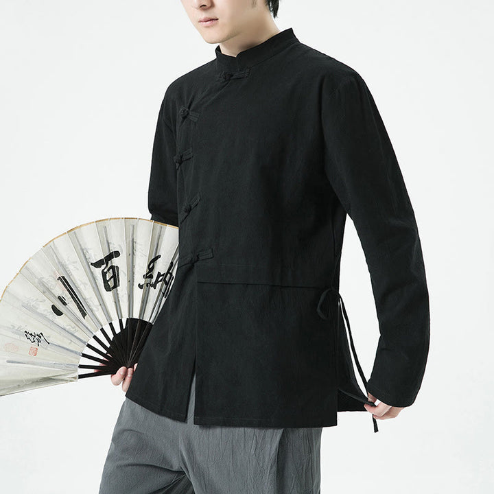 Camisa de algodón de manga larga para hombre con botones de rana y diseño vintage de Buddha Stones - image 15