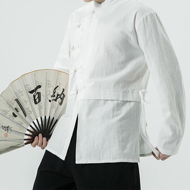 Camisa de algodón de manga larga para hombre con botones de rana y diseño vintage de Buddha Stones - image 7