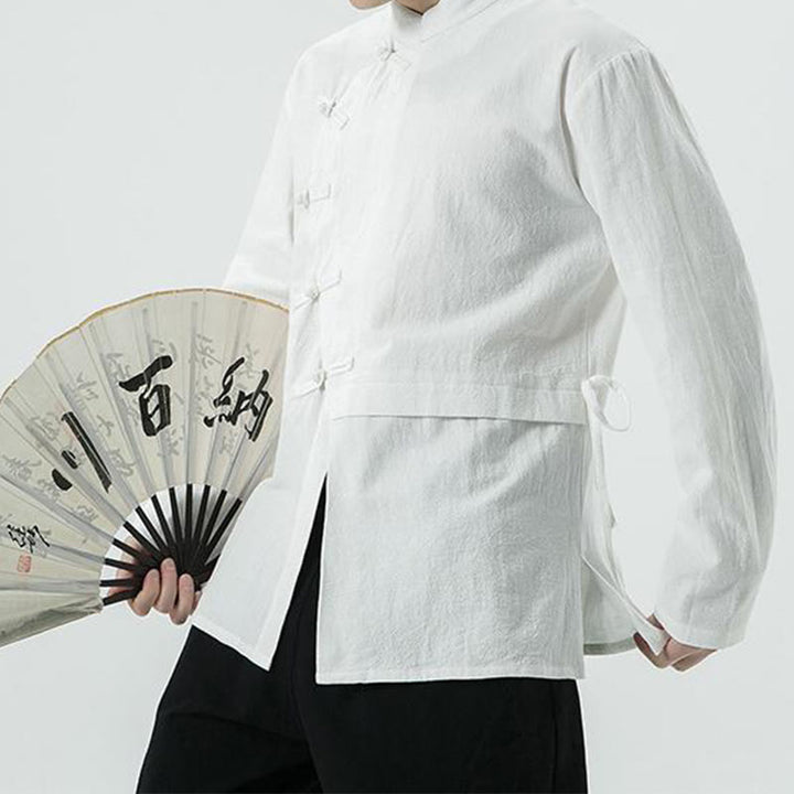 Camisa de algodón de manga larga para hombre con botones de rana y diseño vintage de Buddha Stones - image 7