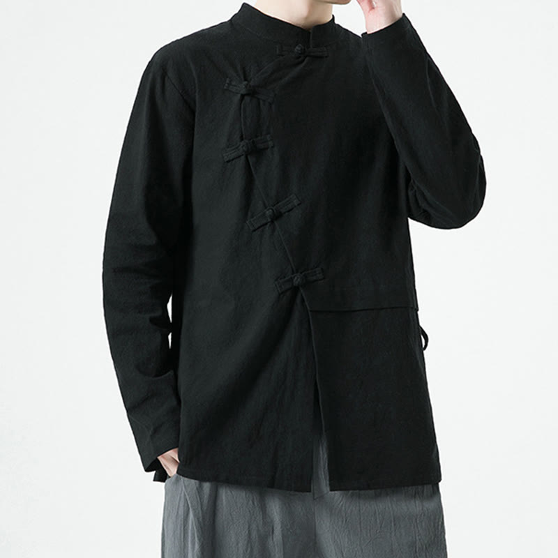 Camisa de algodón de manga larga para hombre con botones de rana y diseño vintage de Buddha Stones - image 19