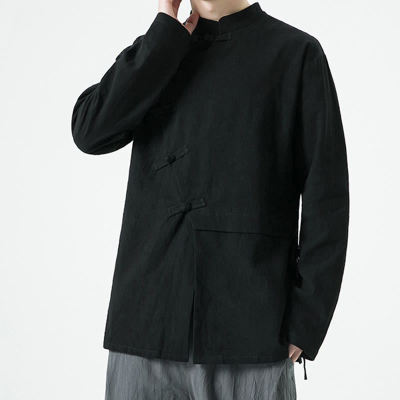 Camisa de algodón de manga larga para hombre con botones de rana y diseño vintage de Buddha Stones - image 13