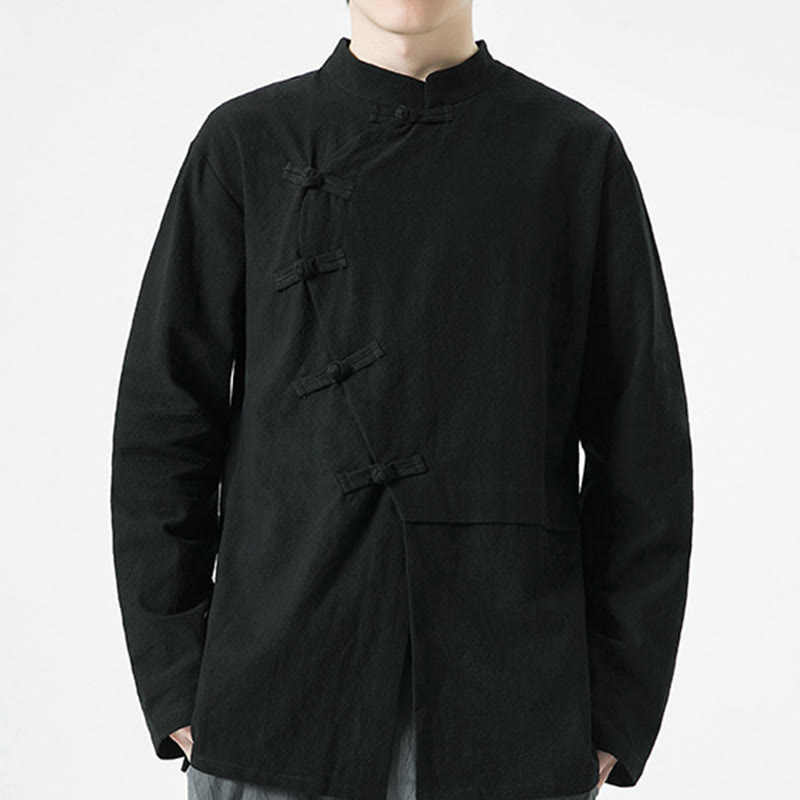 Camisa de algodón de manga larga para hombre con botones de rana y diseño vintage de Buddha Stones - image 18