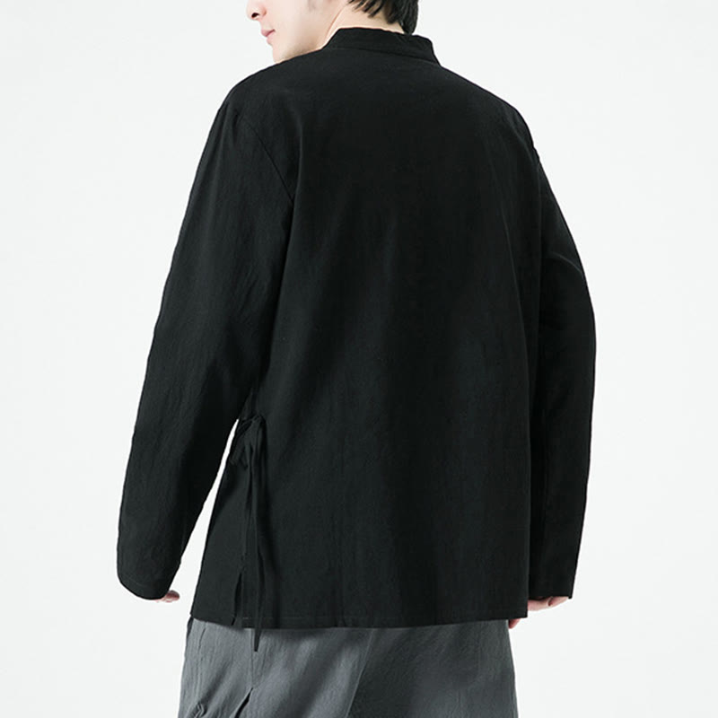 Camisa de algodón de manga larga para hombre con botones de rana y diseño vintage de Buddha Stones - image 14