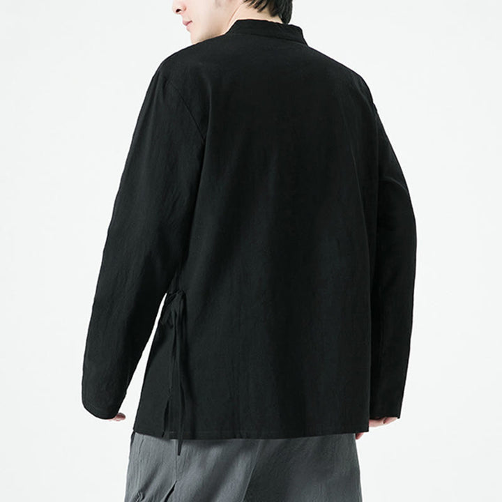 Camisa de algodón de manga larga para hombre con botones de rana y diseño vintage de Buddha Stones - image 14