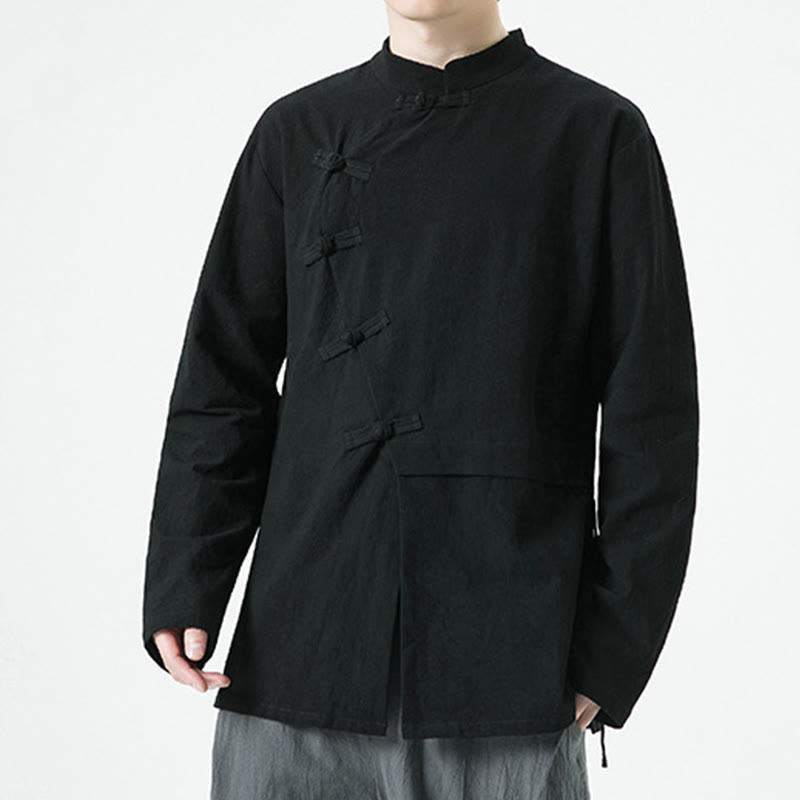 Camisa de algodón de manga larga para hombre con botones de rana y diseño vintage de Buddha Stones - image 17